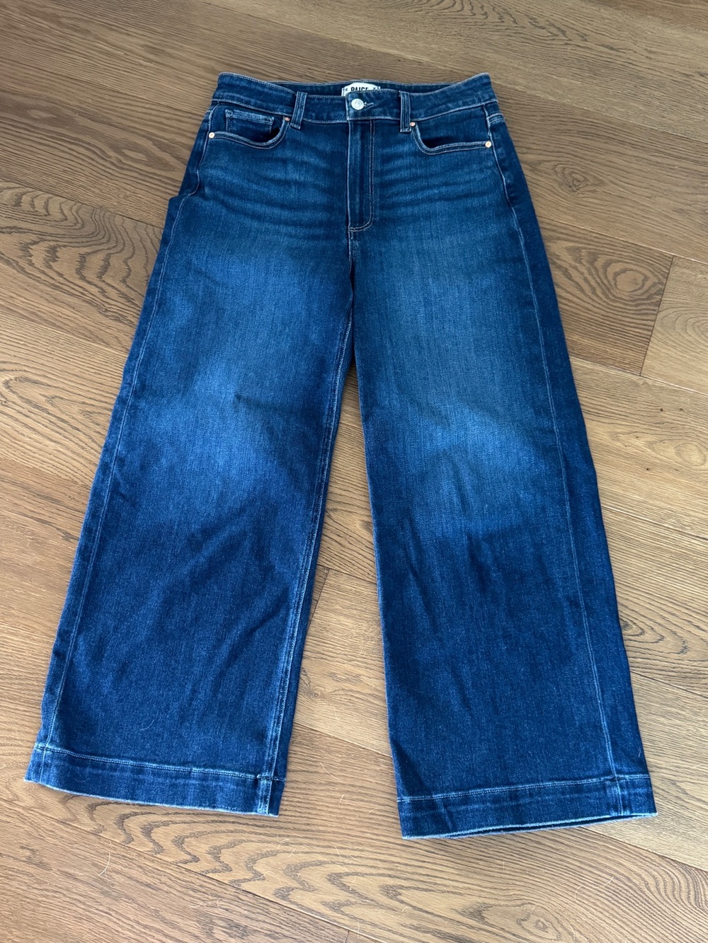 PAIGE Aneesa Dark Blue Wide-Leg Cropped Jeans - Size 30
